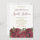 Waterverf Bloemen Rood Goud Zoet 16 Verjaardag Kaart (Voorkant)