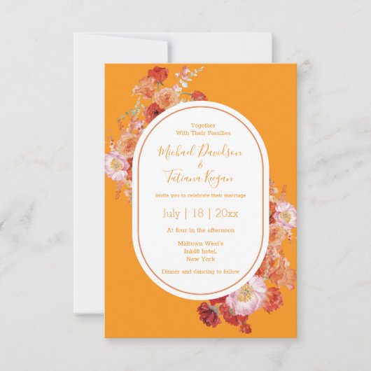 waterverf Bloemen Rood sinaasappel Chic bruiloft Kaart (Voorkant)