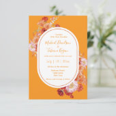 waterverf Bloemen Rood sinaasappel Chic bruiloft Kaart (Staand voorkant)