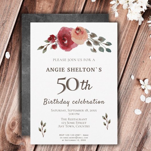 Waterverf Bloemen Roos Bloemen 50e Verjaardag Kaart