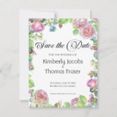 Waterverf bloemen roos bloemen sparen de datum save the date (Voorkant)