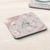 Waterverf bloemen Roos Gold Monogram Bier Onderzetter (Linkerzijde)