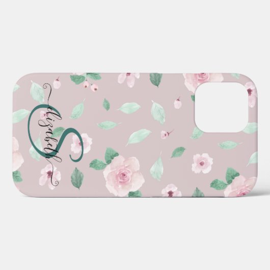 Waterverf bloemen Roos Gold Monogram Case-Mate iPhone Case (Achterkant (horizontaal))