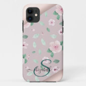 Waterverf bloemen Roos Gold Monogram Case-Mate iPhone Case (Achterkant)