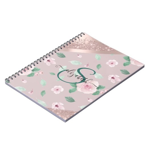 Waterverf bloemen Roos Gold Monogram Notitieboek (Linkerzijde)