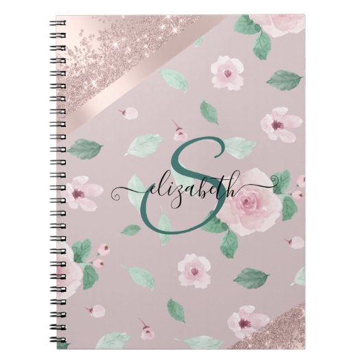Waterverf bloemen Roos Gold Monogram Notitieboek (Voorkant)