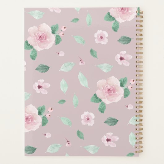 Waterverf bloemen Roos Gold Monogram Planner (Achterkant)