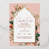 Waterverf bloemen Roos Gold Opslaan Datum Folie Uitnodiging (Voorkant)