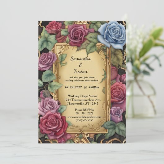 Waterverf Bloemen Roos Tuin Elegant Bruiloft Kaart (Staand voorkant)