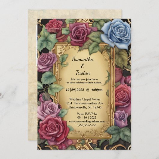 Waterverf Bloemen Roos Tuin Elegant Bruiloft Kaart (Voorkant / Achterkant)