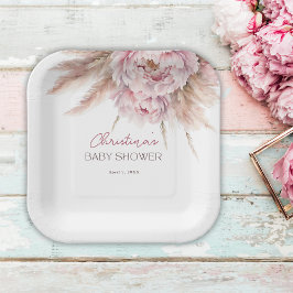 Waterverf Bloemen Roze Baby shower Papieren Bordje