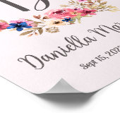 Waterverf bloemen Roze babymeisjesnaam Birth Stats Poster (Hoek)