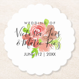 Waterverf Bloemen Roze Beige Blos Blad Bruiloft Kartonnen Onderzetters