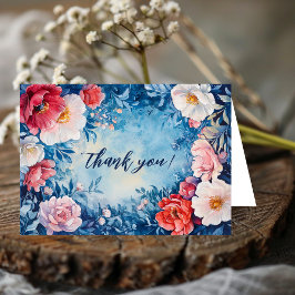 Waterverf Bloemen Roze Blauw CUSTOM Bedankkaart