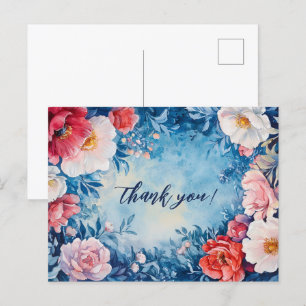Waterverf Bloemen Roze Blauw DANK U CUSTOM Briefkaart