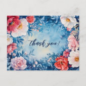 Waterverf Bloemen Roze Blauw DANK U CUSTOM Briefkaart (Voorkant)