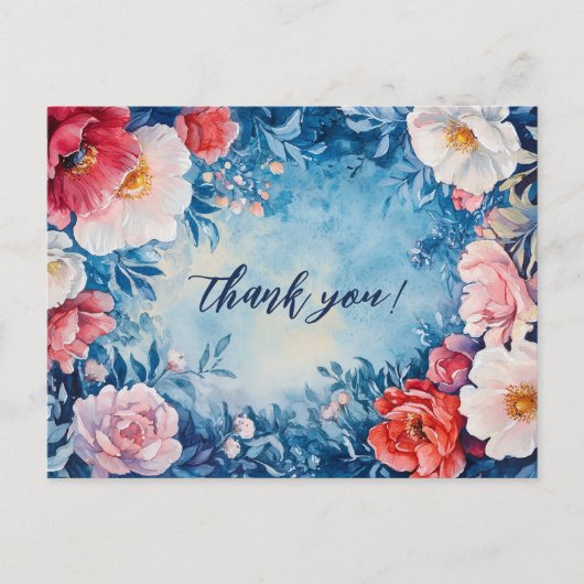 Waterverf Bloemen Roze Blauw DANK U CUSTOM Briefkaart (Voorkant)