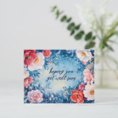 Waterverf Bloemen Roze Blauw GET WELL SOON CUSTOM Briefkaart (Staand voorkant)