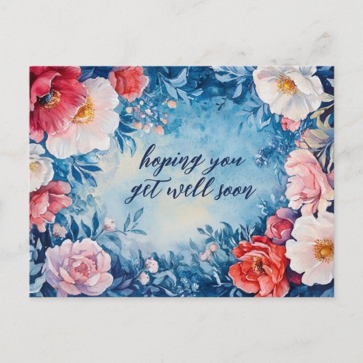 Waterverf Bloemen Roze Blauw GET WELL SOON CUSTOM Briefkaart (Voorkant)