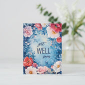Waterverf Bloemen Roze Blauw GET WELL SOON CUSTOM Briefkaart (Staand voorkant)