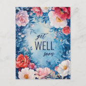 Waterverf Bloemen Roze Blauw GET WELL SOON CUSTOM Briefkaart (Voorkant)