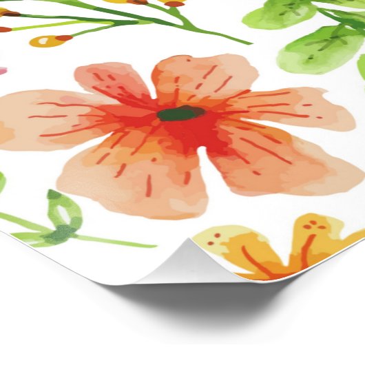 Waterverf Bloemen Roze Bloemen Patroon Perfect Poster (Hoek)