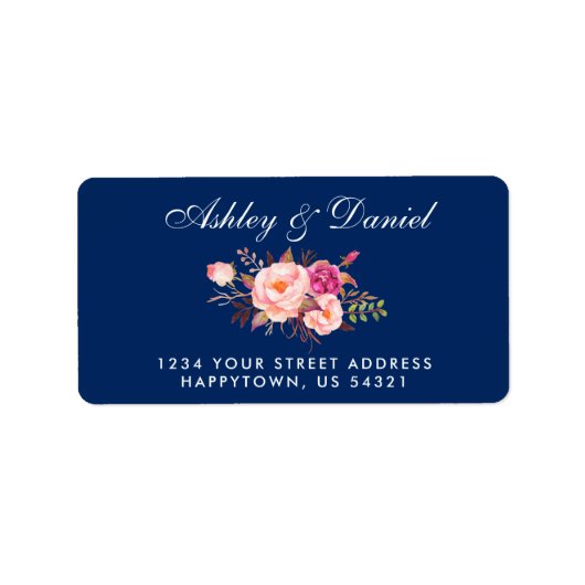 Waterverf Bloemen Roze Blush Blauw Bruiloft Adres Etiket (Voorkant)