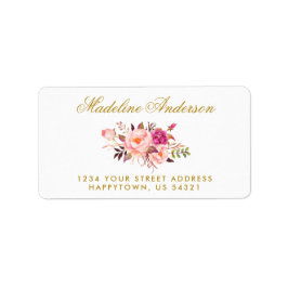 Waterverf Bloemen Roze Blush Goud Adres Etiket