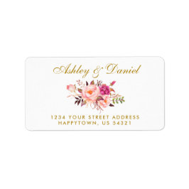 Waterverf Bloemen Roze Blush Goud Bruiloft Adres Etiket