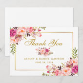 Waterverf Bloemen Roze Blush Goud Bruiloft Bedankt (Voorkant / Achterkant)