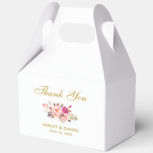 Waterverf Bloemen Roze Blush Goud Bruiloft Bedankt Bedankdoosjes