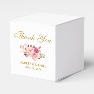 Waterverf Bloemen Roze Blush Goud Bruiloft Bedankt Bedankdoosjes