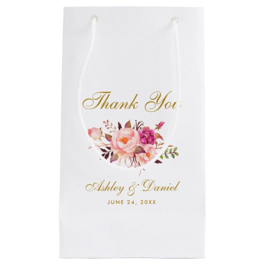Waterverf Bloemen Roze Blush Goud Bruiloft Bedankt Klein Cadeauzakje (Voorkant)