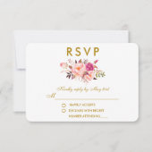 Waterverf Bloemen Roze Blush Goud Bruiloft RSVP (Voorkant)