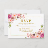 Waterverf Bloemen Roze Blush Goud RSVP Bruiloft (Voorkant)
