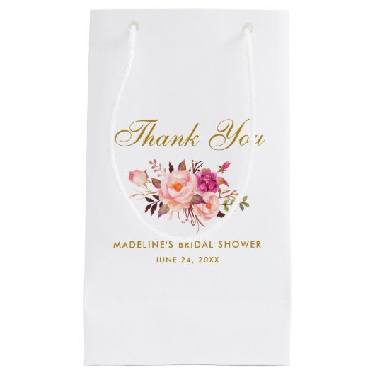 Waterverf Bloemen Roze Blush Goud Vrijgezellenfees Klein Cadeauzakje (Voorkant)