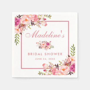 Waterverf Bloemen Roze Blush Vrijgezellenfeest Servet