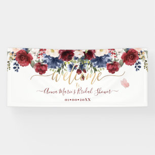 Waterverf bloemen Roze Bourgondië Navy Welkom Spandoek
