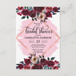 Waterverf Bloemen Roze Bourgondië Plum Vrijgezelle Kaart