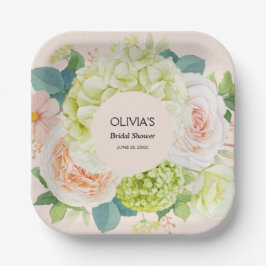 Waterverf Bloemen Roze Bruidsdiner Papieren Bordje