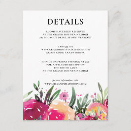 Waterverf Bloemen Roze Bruiloft Details Informatiekaartje