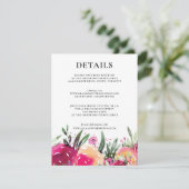 Waterverf Bloemen Roze Bruiloft Details Informatiekaartje (Staand voorkant)