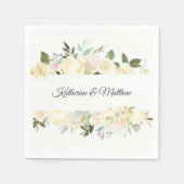 Waterverf Bloemen Roze Cream Ivoor Krans Bruiloft Servet (Voorkant)