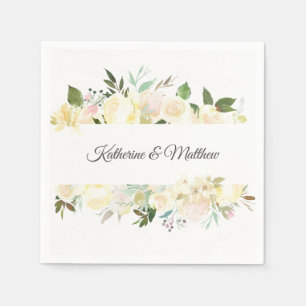 Waterverf Bloemen Roze Cream Ivoor Krans Bruiloft Servet