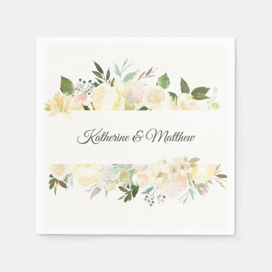 Waterverf Bloemen Roze Cream Ivoor Krans Bruiloft Servet (Voorkant)