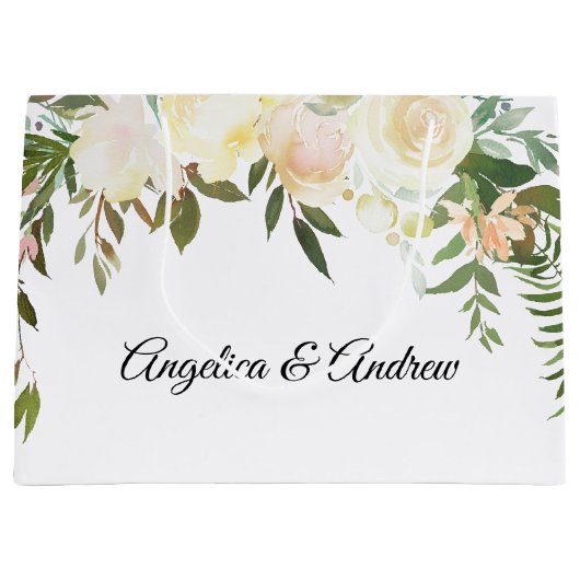 Waterverf Bloemen Roze Cream Ivoor Trouwdouche Groot Cadeauzakje (Voorkant)