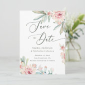 Waterverf Bloemen Roze | Elegante Scriptie Bruilof Save The Date (Staand voorkant)