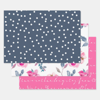 Waterverf Bloemen Roze en Blauw Patroon Inpakpapier Vel
