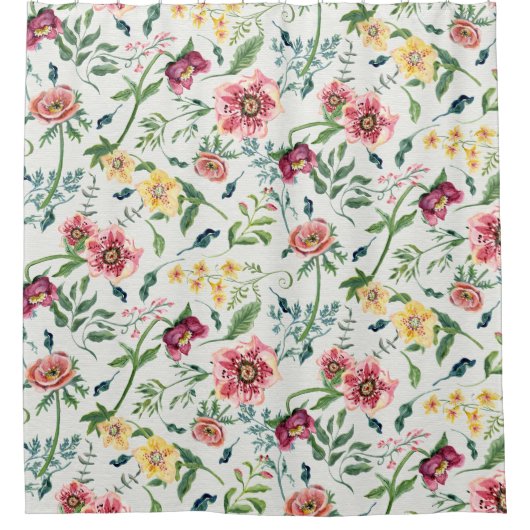 Waterverf bloemen Roze gele bloemen Douchegordijn (Voorkant)