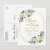 Waterverf Bloemen Roze Goud Lijst Save the Date Aankondigingskaart (Voorkant / Achterkant)